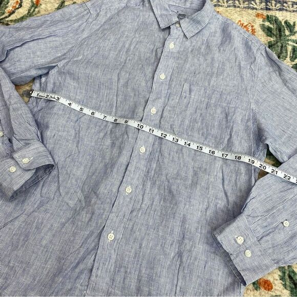 Muji Light Blue white Striped Button-Up Shirt 100% linen size small - Picture 3 of 7